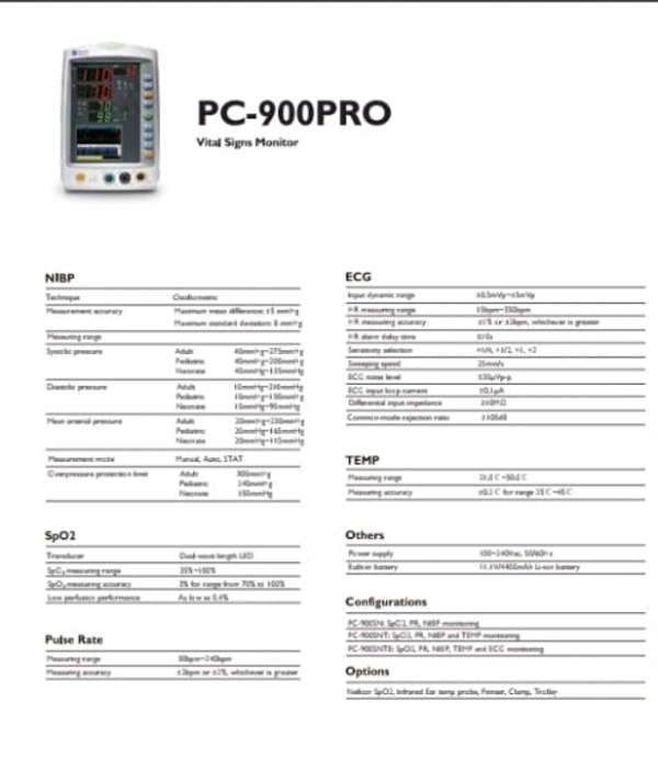 Max He Creative Medical 5-Para Patient Monitor Model PC 900PRO with 7" Display